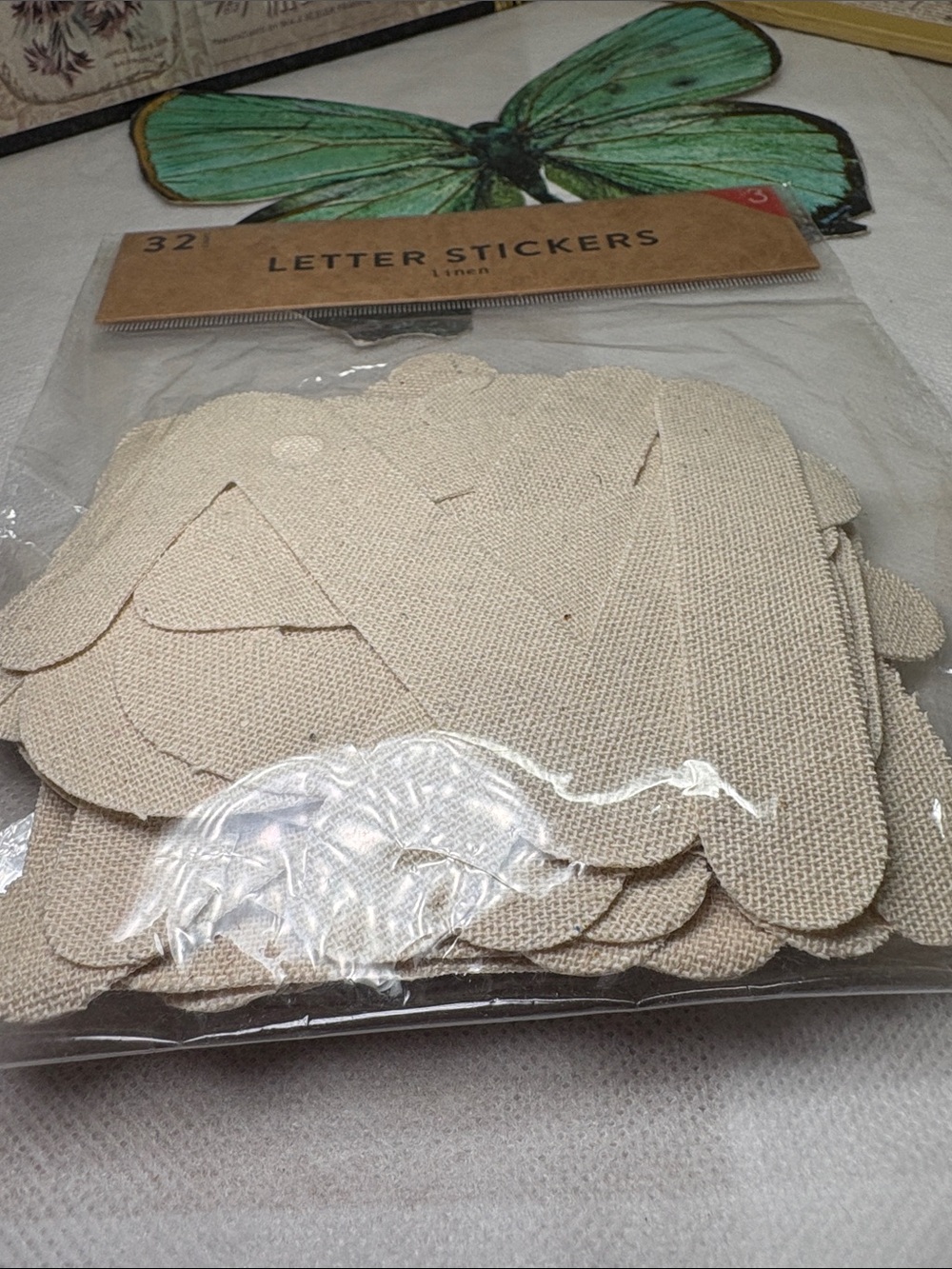 32 Linen Letters Stickers Pack Neutral Beige for Walls, Parties, Crafts NEW